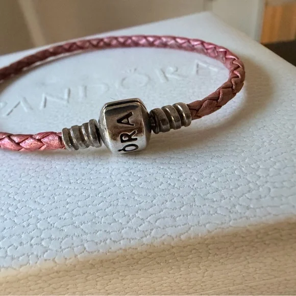 SOLD! Pandora Pink Braided leather Bracelet Silver - Picture 6 of 7